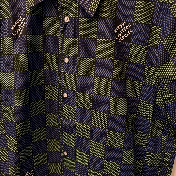 Louis Vuitton Blue & Green Check Short Sleeve Button-Down Shirt - Picture 3 of 7